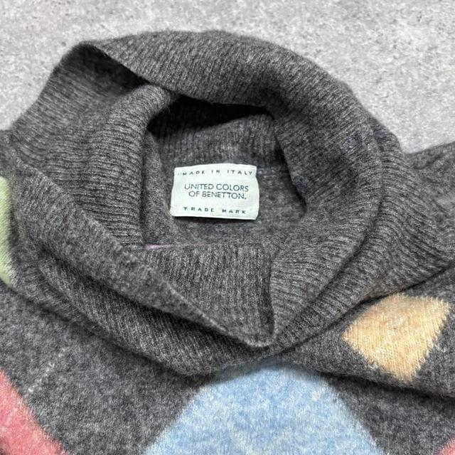 Grey wool slouchy oversized argyle jumper