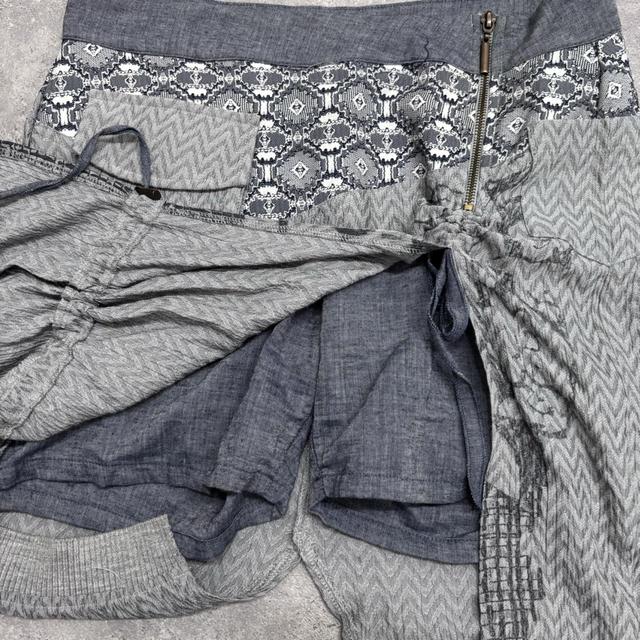 Grey graphic patterned asymmetric midi skirt