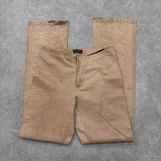 Tan leather flared trousers