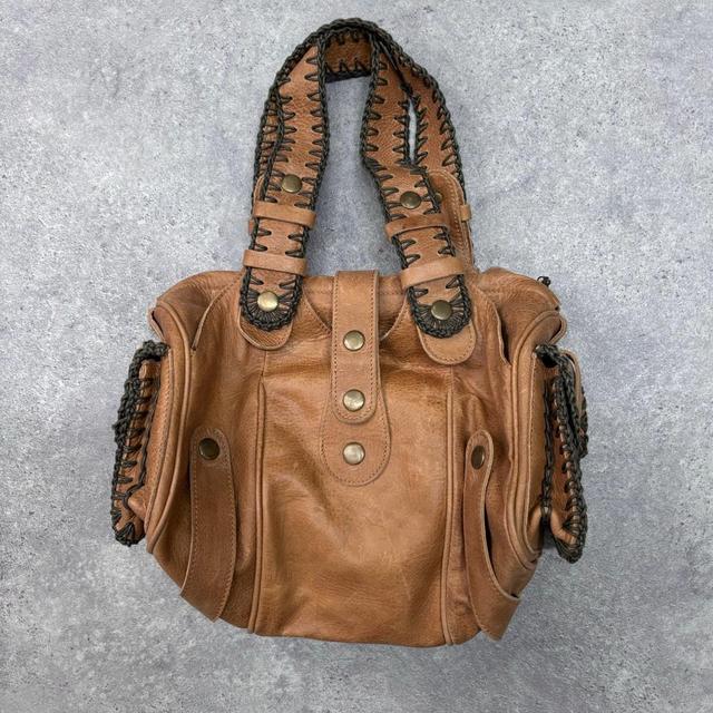 Tan leather slouchy stitch bag