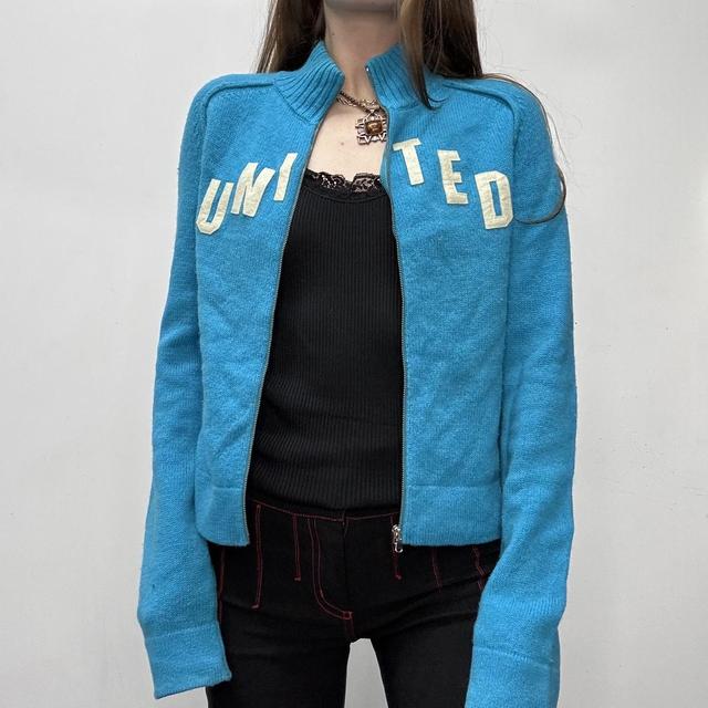 Wool zip-up spellout cardigan