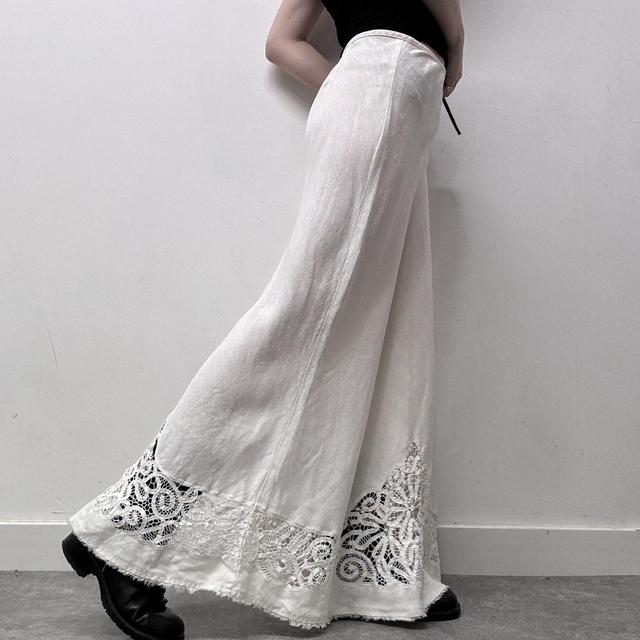 White linen lace maxi skirt