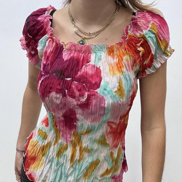 Crikle watercolour floral printed top