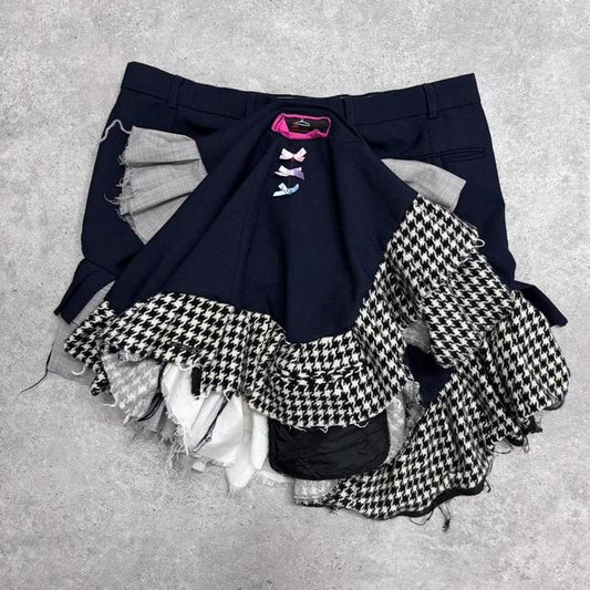 Ruffle patchwork pleated mini skirt