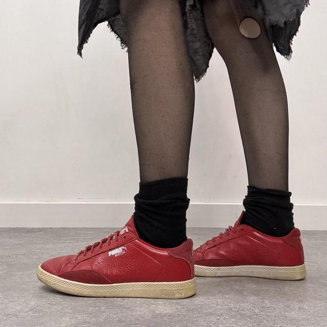 Red leather puma trainers
