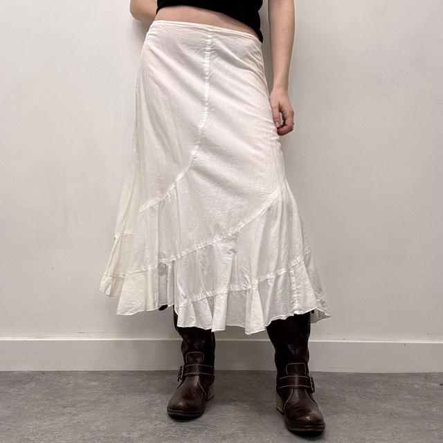 White cotton flared maxi skirt