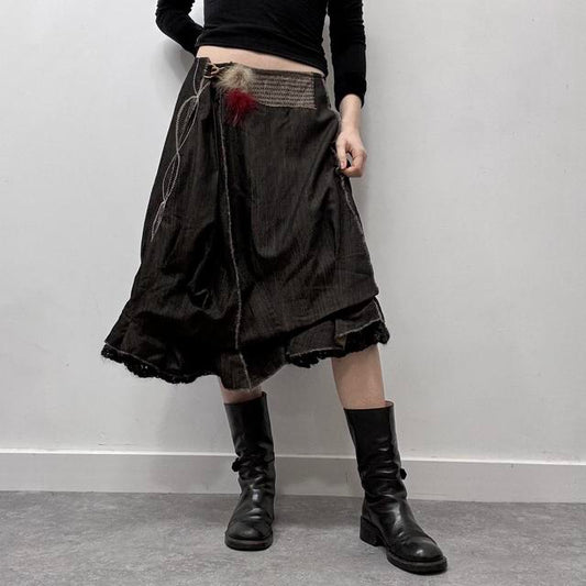 Grunge pinstripe layered puff skirt