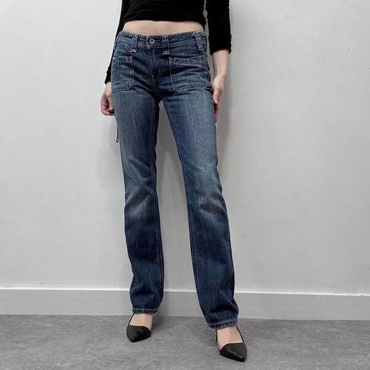 Flared leg low rise jeans
