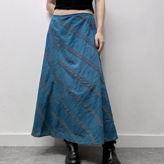 Blue lace flared skirt