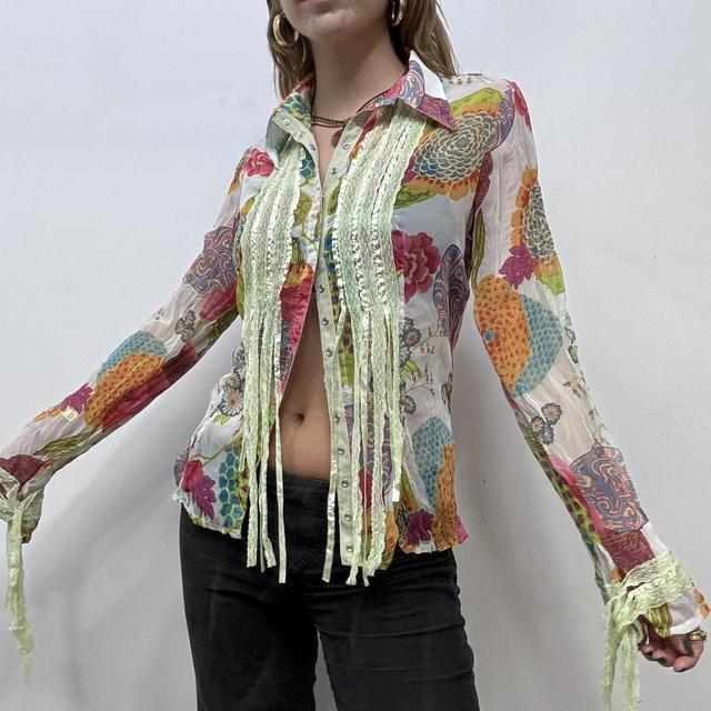 Sheer crinkle floral lace shirt