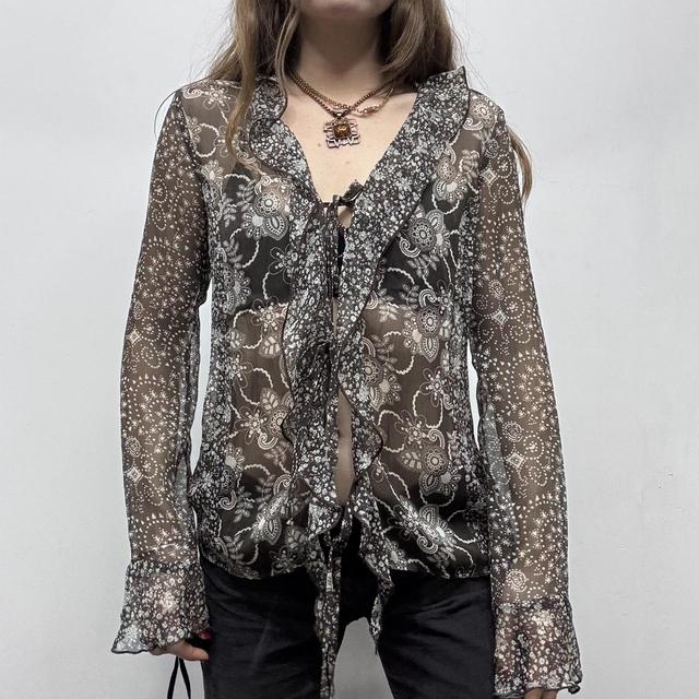Sheer paisley printed brown fairy shirt