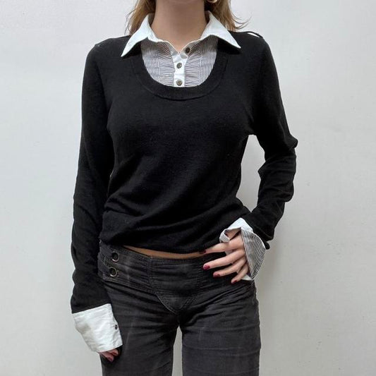 Pinstripe shirt office-core jumper