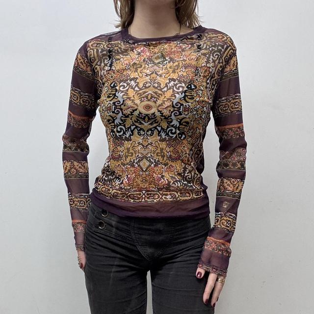 Graphic printed sheer long sleeve tshirt
