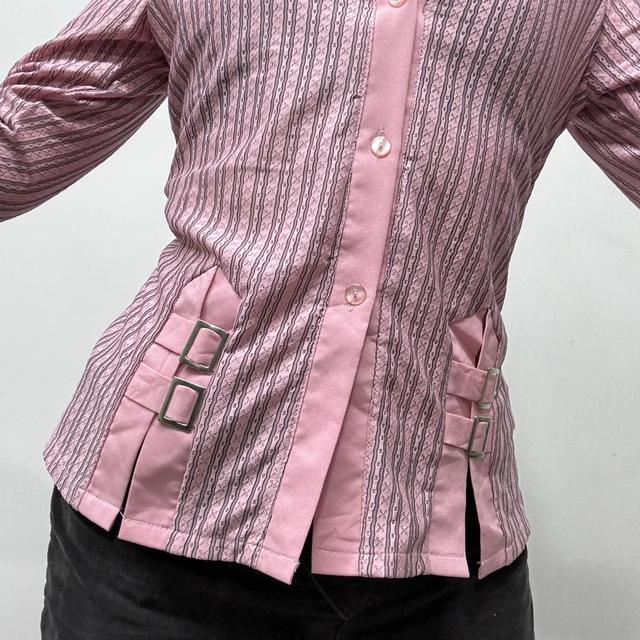Pink pinstriped flared buckle shirt