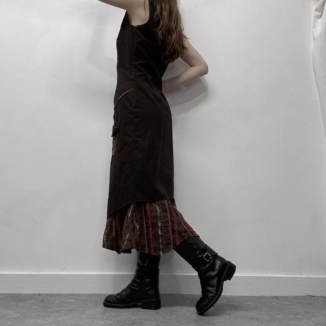 Brown pinstripe asymmetric maxi dress
