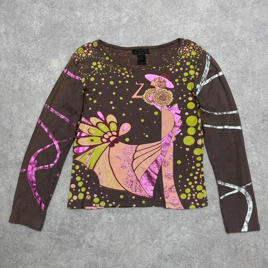 Brown graphic printed custo T-shirt