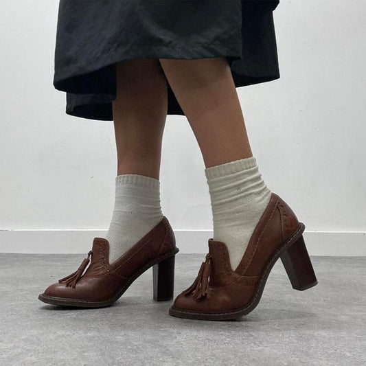 Tweed heel tassel loafers