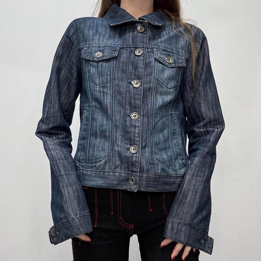 Distressed dark denim jacket