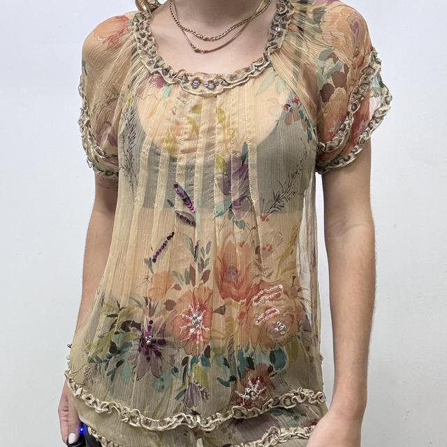 Sheer crinkle silk floaty ruffle top