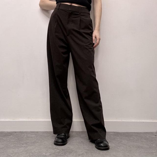 Brown uniqlo suit wide leg trousers