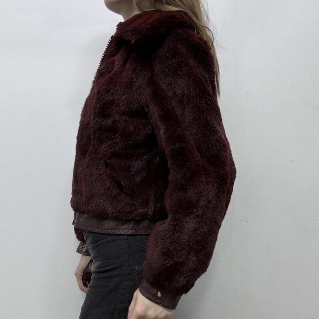 Red burgandy cropped fur jacket