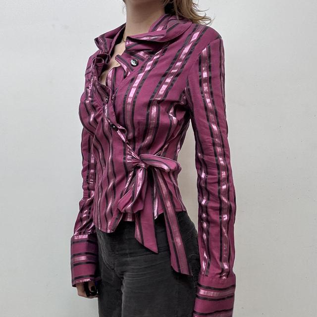 Pink pinstipe ruffle office shirt