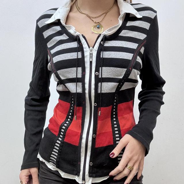 Pinstripe office grunge zip-up cardigan