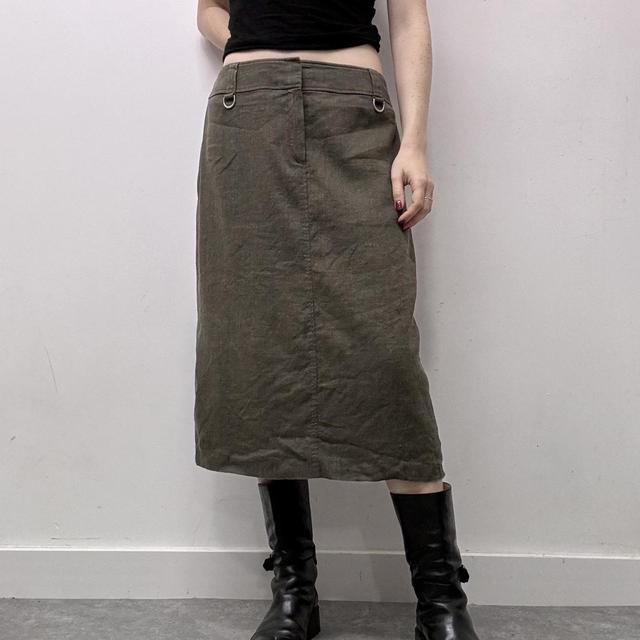 Khaki linen midi skirt