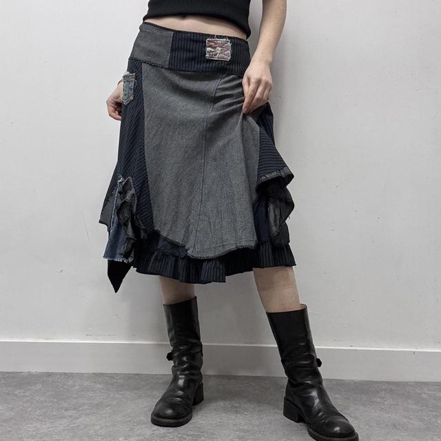Patchwork grunge fairy pinstripe midi skirt