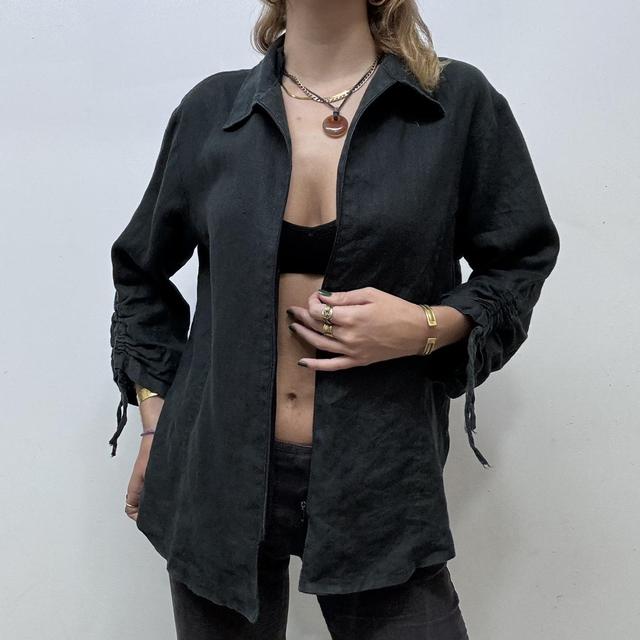 Black linen utility jacket