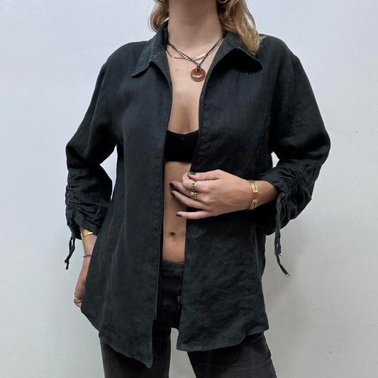 Black linen utility jacket