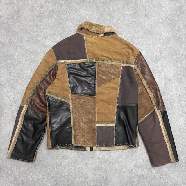 Leather sheepskin patchwork jacket