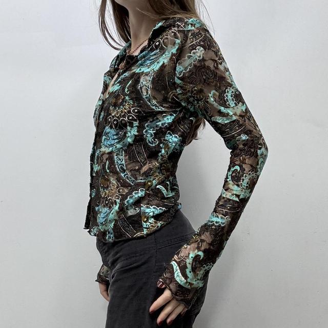 Sheer lace paisley print shirt