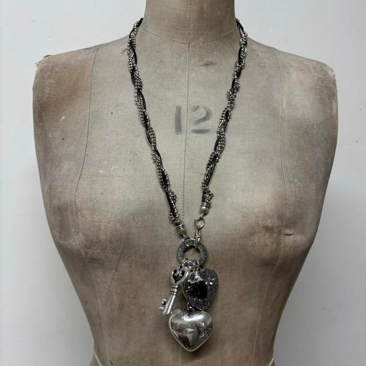 Chunky silver charm necklace