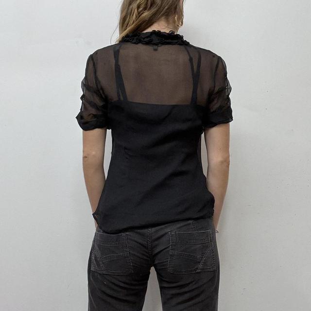 Sheer black ruffle gothic lace shirt