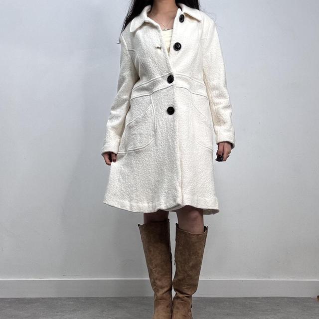 Cream wool button-up peacoat