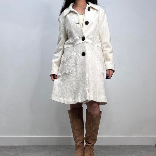 Cream wool button-up peacoat