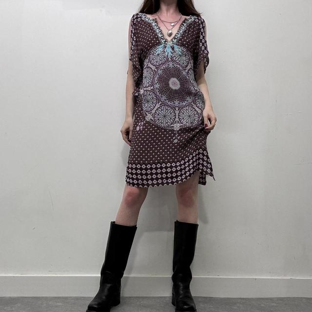 Brown silk patterned beach dress