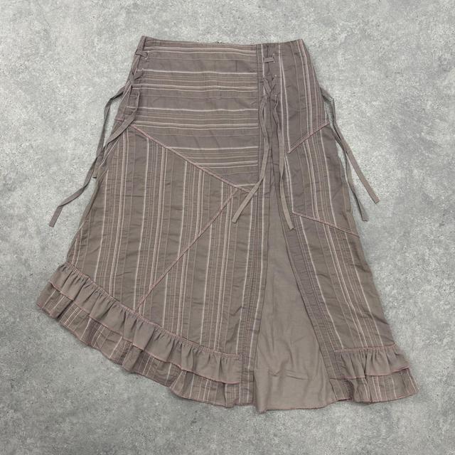 Pinstripe asymmetric flared midi skirt