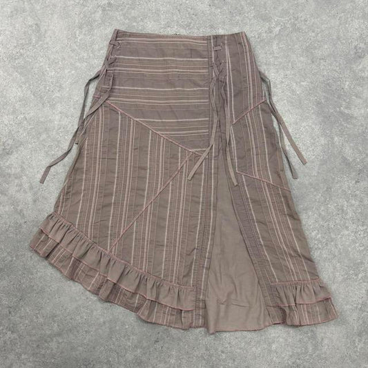 Pinstripe asymmetric flared midi skirt
