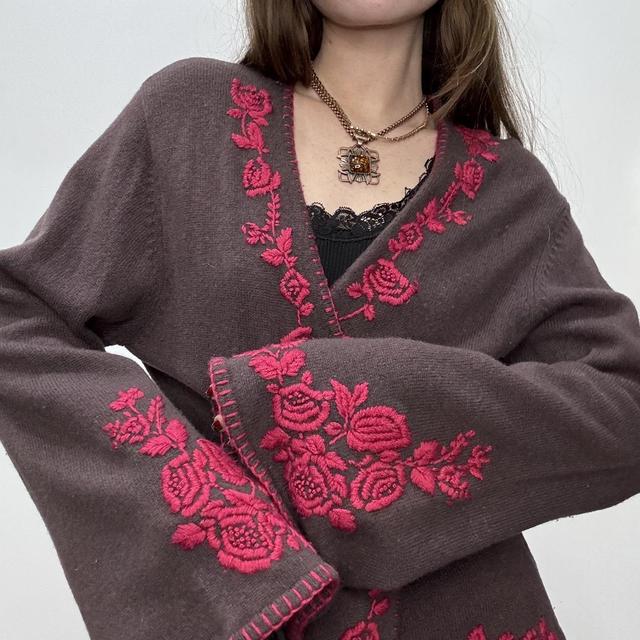 Brown flared wool cardigan