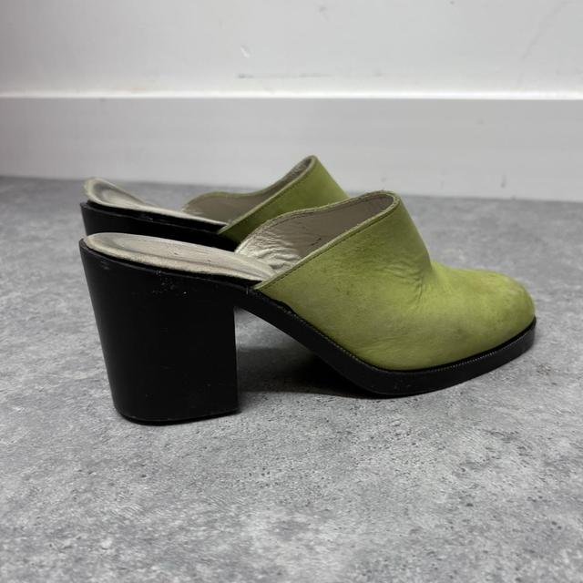 Green leather heel mules