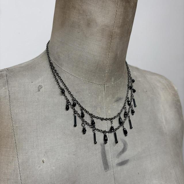 Black layered drape bead grunge necklace