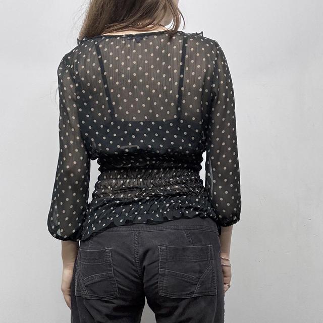 Sheer ruffle polka dot shirt