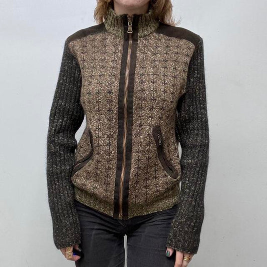 D&amp;G brown knitted zip-up jumper
