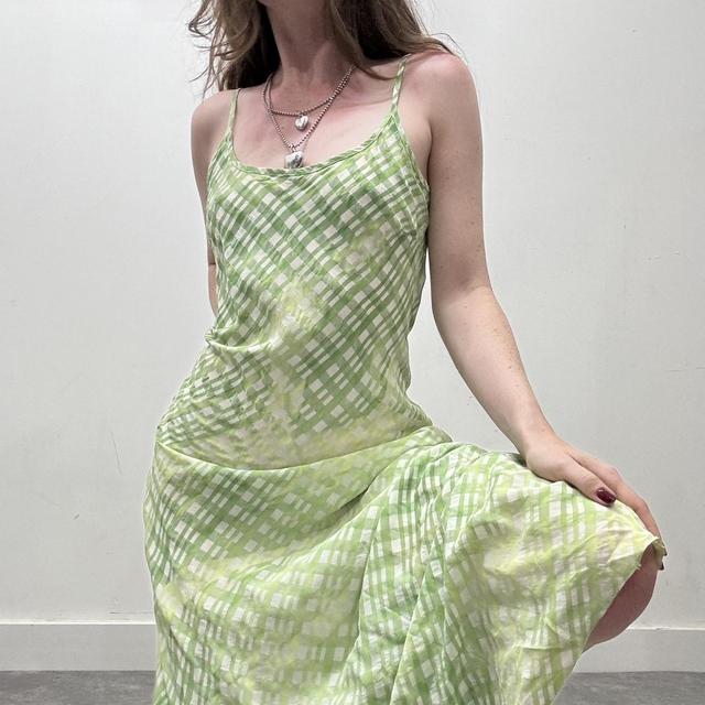 Green gingham checked dress