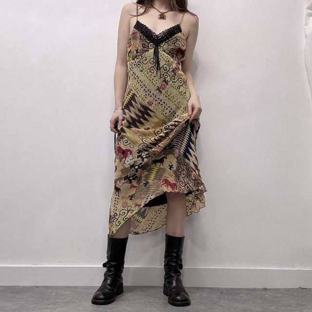 Sheer silk graphic flutter dress