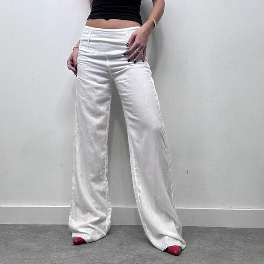 White minimalist flared wide leg trousers