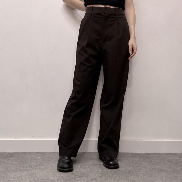 Brown uniqlo suit wide leg trousers