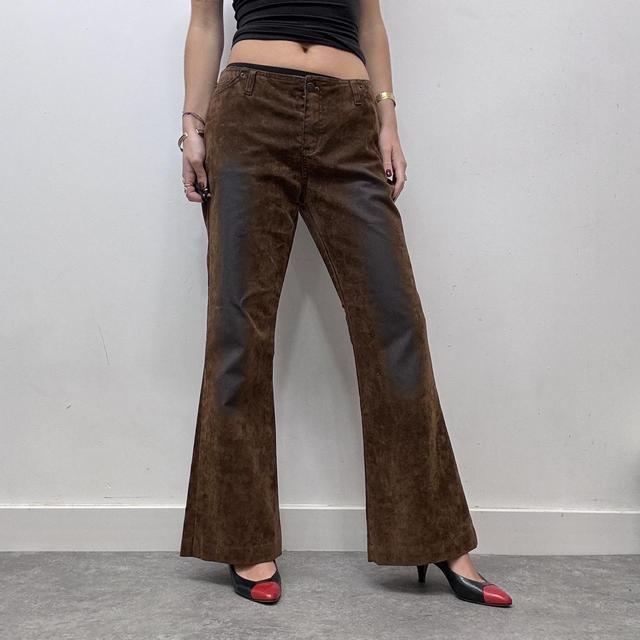Brown distressed flared suede style jeans
